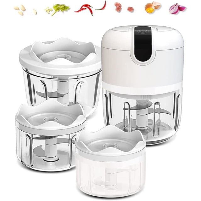 Mini picadora de alimentos inalámbrica de 3 piezas, color blanco, pequeño procesador de alimentos para ajo, nueces y carne