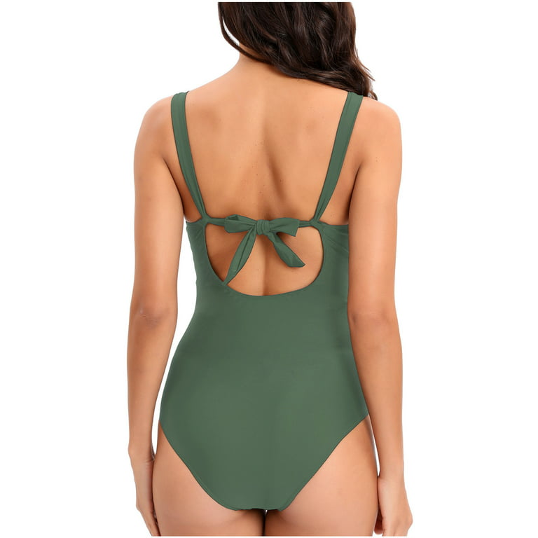Efsteb Womens Swimsuits Monokini Clearance V Neck Bathing Suits Solid Color  Slim One Piece Swimsuit Tummy Control Swimwear Beachwear Army Green XXL 