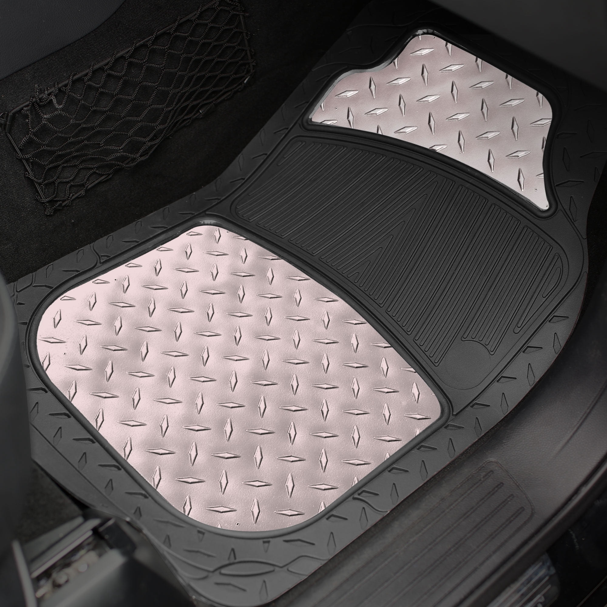 FH Group Climaproof Rubber Car Floor Mat, Universal 4pc Gray Floor Mats with Air Freshener