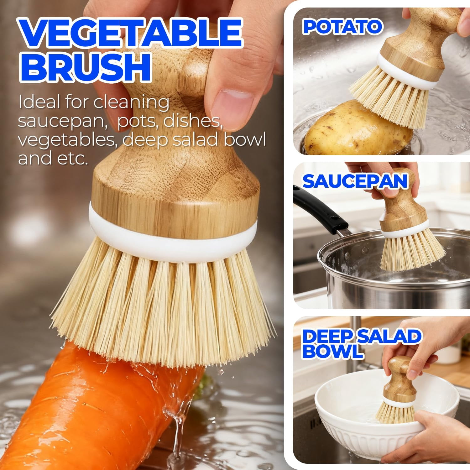 6 Pack Dish Brush Scouring Pad Set with Bottle Brush, Dish Brush, Palm Scrub Brush and Straw Brush, Dish Scrubber Long Handle for Dish Bottle Cup Skillet Wok Pot Pan Cast Iron, Yellow