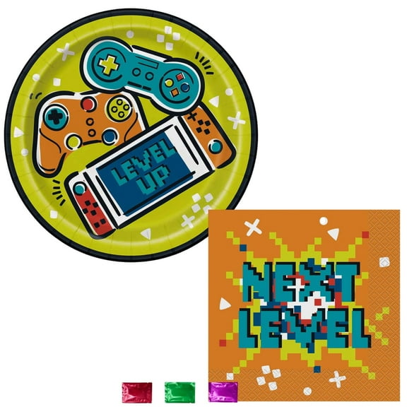 Gaming Theme Paper Plates and Luncheon Napkins Sets of 2, 8Ct Disposable Party Plates and 16Ct Napkins for Birthday Holiday & Events with Snoep in Beperkte Oplage