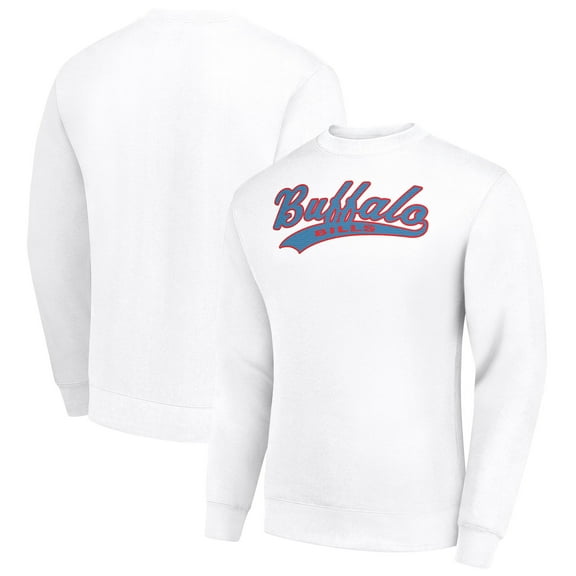 Men's Starter White Buffalo Bills Tailsweep Team Graphic Tri-Blend Fleece Pullover Sweatshirt