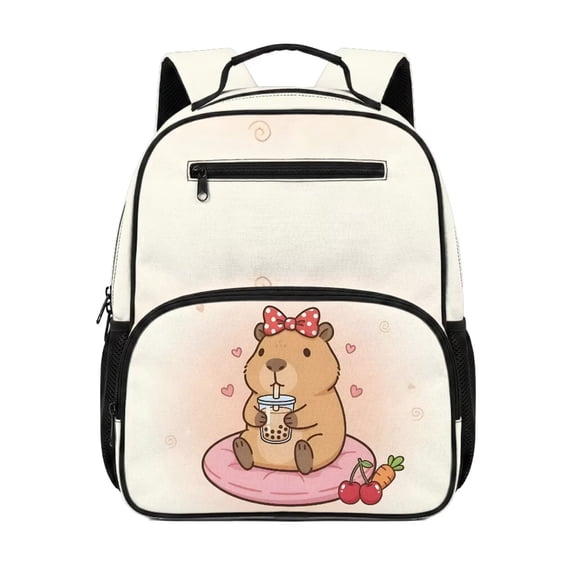 Jeiento Cute Capybara Toddler Lightweight Preschool Backpack for 2-5 Year Old, 13.5 Inch Kids School Bag for Girls & Boys, 5 Compartment Bookbag with Top Handle