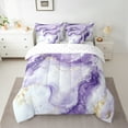 thumbnail image 3 of Manfei Adult Modern Marbling 7-Piece Twin Bedding Sets, Chic Abstract Marble Bedding Comforter Set, White Purple Fashion Reversible Sheet Sets, Breathable Home Decor, 3 of 8
