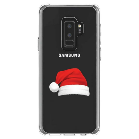 DistinctInk Clear Shockproof Hybrid Case for Samsung Galaxy S9  PLUS (6.2" Screen) - TPU Bumper Acrylic Back Tempered Glass Screen Protector - Realistic Santa Hat Christmas