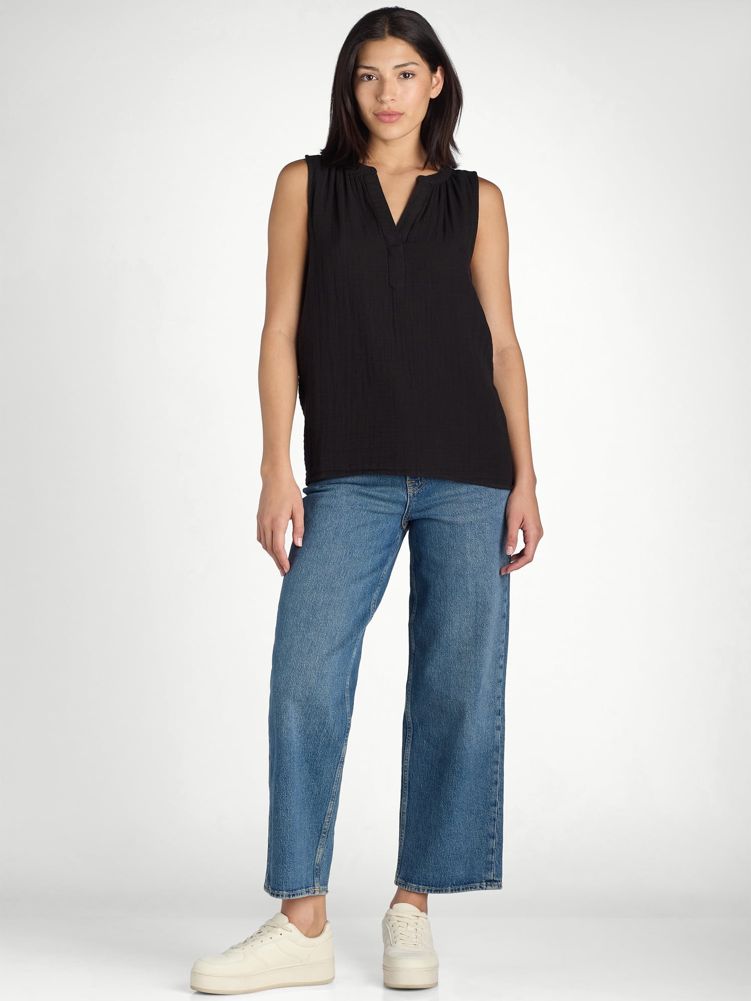Time & Tru Women's Cotton Sleeveless Blouse, Sizes XS-XXXL