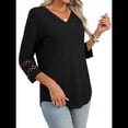 thumbnail image 3 of Blusas Elegantes e Informales de 3/4 para Mujer, Camisetas de Cuello en V A , Ropa de Verano 2025. Negro XL, 3 of 7
