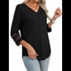 thumbnail image 3 of Blusas Elegantes e Informales de 3/4 para Mujer, Camisetas de Cuello en V A , Ropa de Verano 2025. Negro S, 3 of 7