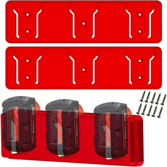 SZWJT-LV Battery Holder for Milwaukee M18 18V Battery, Mount 3 Slot Bulk Battery Garage Tool, Milwaukee Battery Holder for Work Van, Shelf, Toolbox(Red, 2PC)