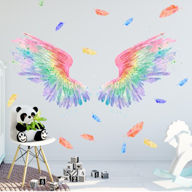 Calcomanías de pared creativas de plumas de acuarela Tal, calcomanías decorativas de pared de fondo para sala de estar y dormitorio ShuxiuWang 8390612412424