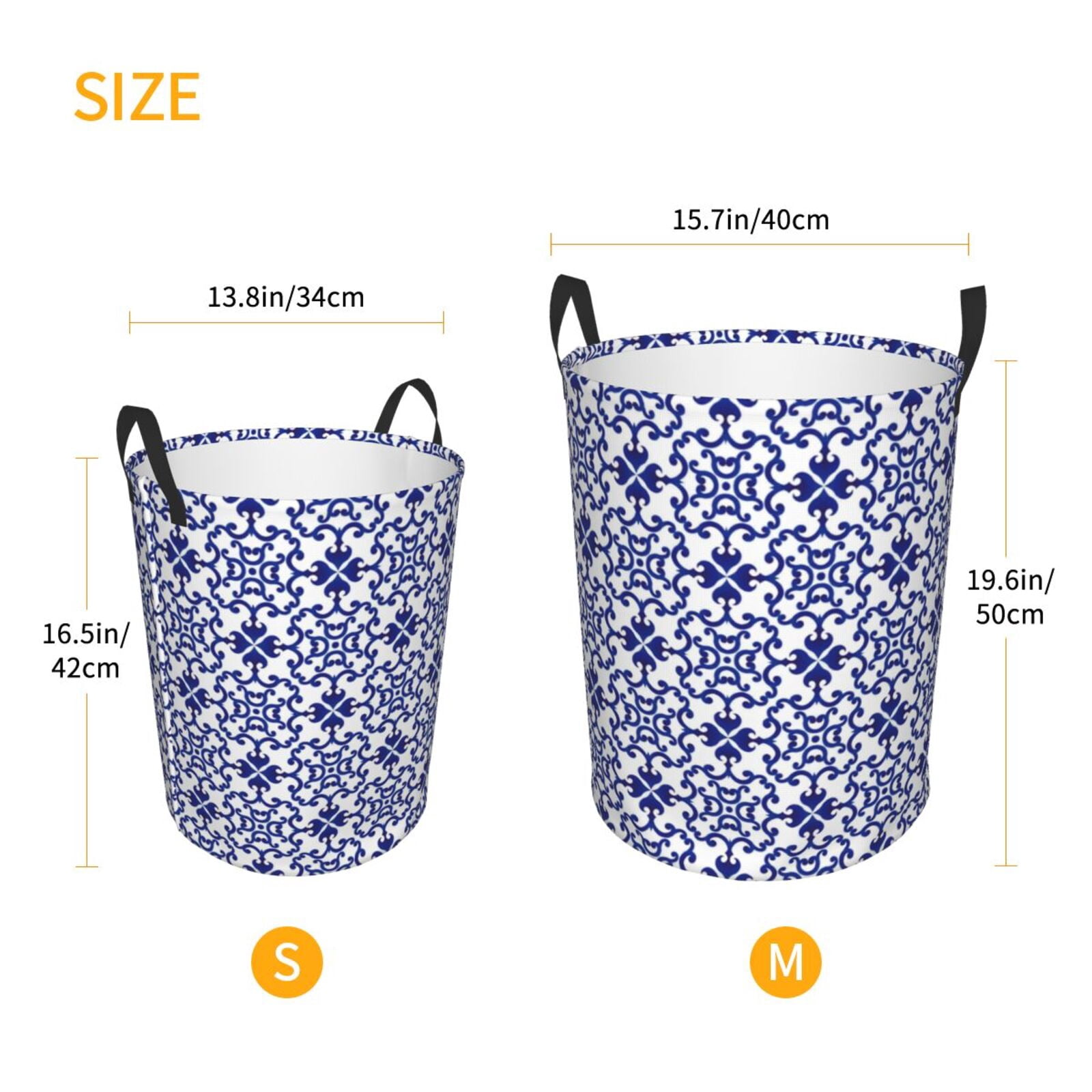 Rateoe Porcelain Chinaware Pattern Round Laundry Hamper Basket, Tall Hamper Basket for Blanket Storage, Nursery Clothes Hamper for Laundry in Bedroom and College Dorm-
