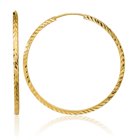 14K Solid Yellow Gold Square Tube Endless Round Medium Hoop Earrings