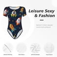 thumbnail image 4 of Bingfone Spaceships and Stars Pattern Women's Round Neck Bodysuit, Tight Snap Button Short Sleeve Bodysuit, Suitable for Party, Sports, Daily Wear-X-Large, 4 of 7