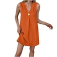 thumbnail image 3 of TaTaai V-Neck Sleeveless Shift Dress Women's Solid Color Mini Casual Dress Linen Feel Button Detail A-Line Lightweight Summer Gift, 3 of 7