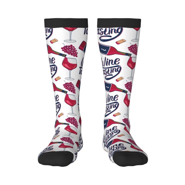 Fotbe Red Wine Glass Bottle Calcetas Divertidas Estampadas para Hombre y Mujer, Calcetas de Algodón hasta la Rodilla para Caminar, Correr, Enfermería y Embarazo