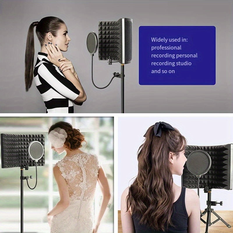 Professional Studio Microphone Windscreen with Metal Stand & Pop Filter - Noise Reduction Foam Cover for Podcasting, Recording, Singing, Voiceover - Durable Metal Bracket & ABS Soundproofing Net