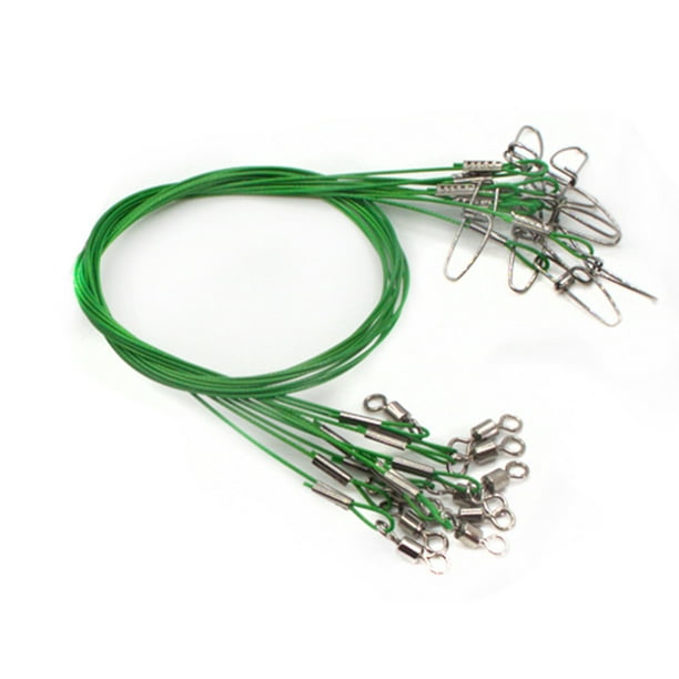 10 Pieces/Set 50CM Carbon Steel Anti Outdoor Saltwater Freshwater Seawater  Bite Fishing Wire with Swivel Fish Line Leash Professional Beginner Cord  Saltwater Green 