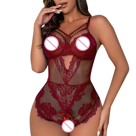 

Aayomet Lingerie For Women Women Lingerie V Neck Nightwear Satin Sleepwear Lace Chemise Mini Teddy Red S