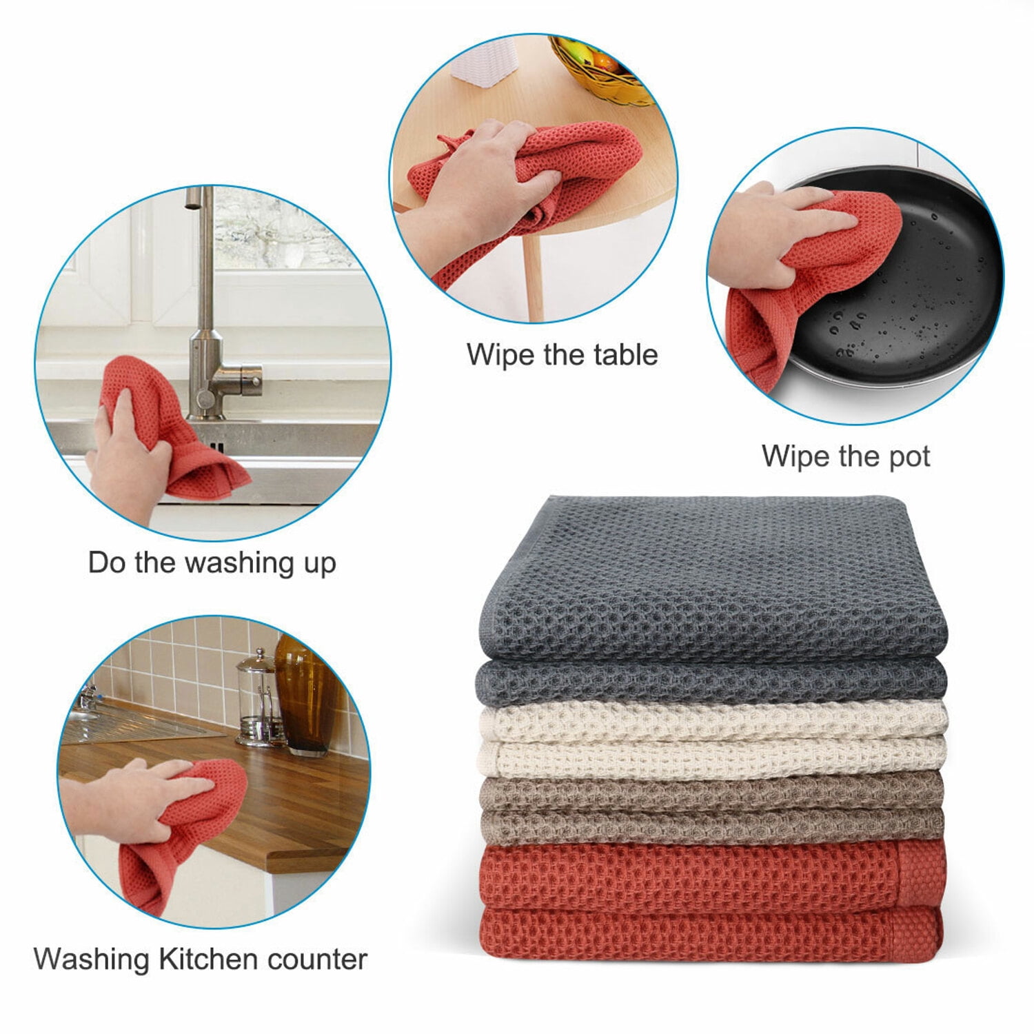 PiccoCasa Cotton Waffle Weave Kitchen Dish Hand Towels Set 8PCS Mixed Color