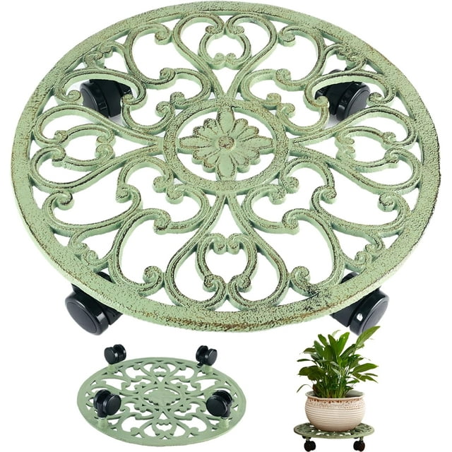 CNKOO 2 Paquets Support à Plantes Roulant avec Roues Caddy à Plantes en Métal avec Roues Robuste Support à Plantes Rond de 13'' Rouleaux d'Intérieur en Fer pour Plantes Poupée à Plantes avec Soucoupes pour Plantes