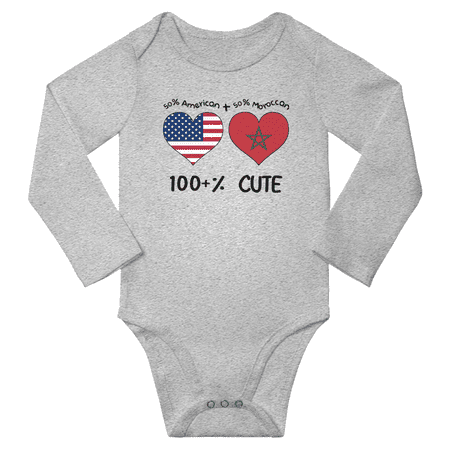 

50% American + 50% Moroccan = 100+% Cute Baby Long Slevve Bodysuit Unisex Gifts (Gray 6-12 Months)