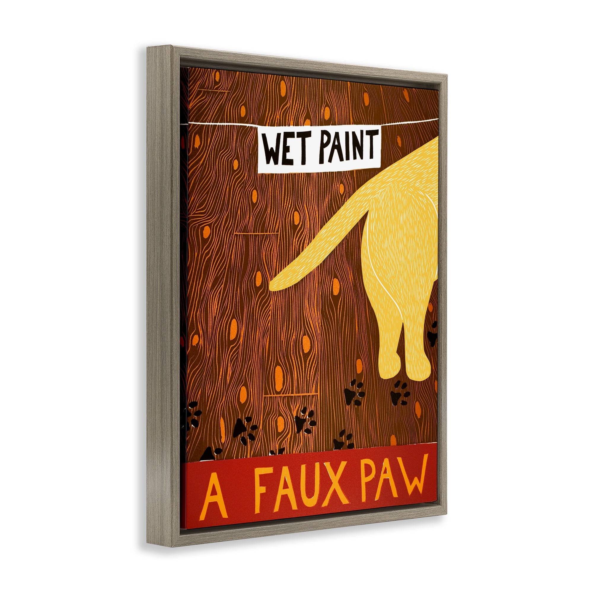 Wet Paint Faux Paw Brown Framed Floater Canvas Wall Art, design by Stephen Huneck