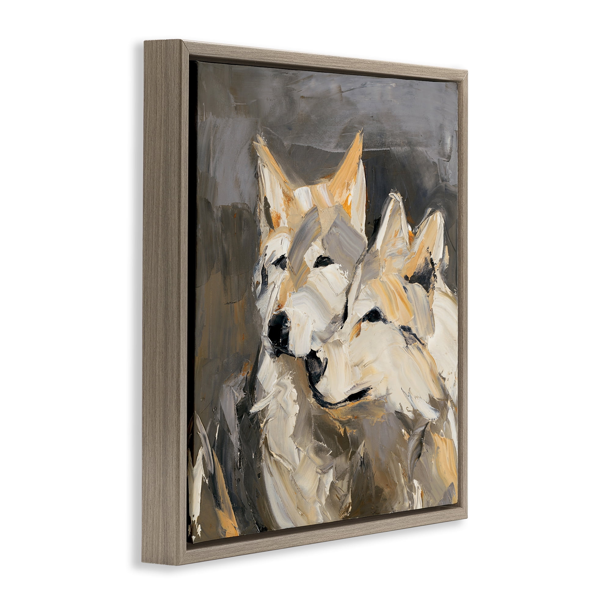 Stupell Industries Cuddling Wolf Pair Animals & Insects Painting Brown Floater Framed Canvas Art Print Wall Art, 25 x 25