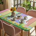 thumbnail image 3 of Easter Rabbbits Table Cloths for 5 Foot Rectangle Tables, Eggs Spring Floral Grass Colorful Wooden Patio Waterproof Elastic Fitted Tablecloths, Washable Rectangular Table Cover for Camping, 3 of 8