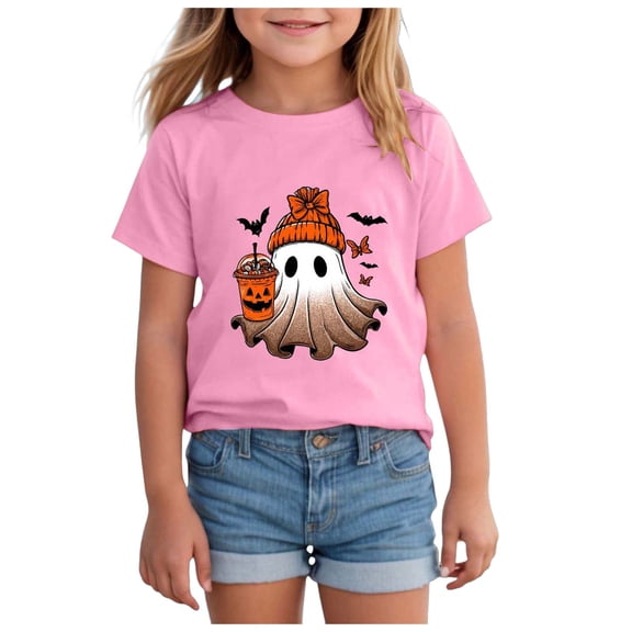 Toddler Girls Graphic Tee Short Sleeve Neck T-Shirt Halloween Pink 5-6 Years