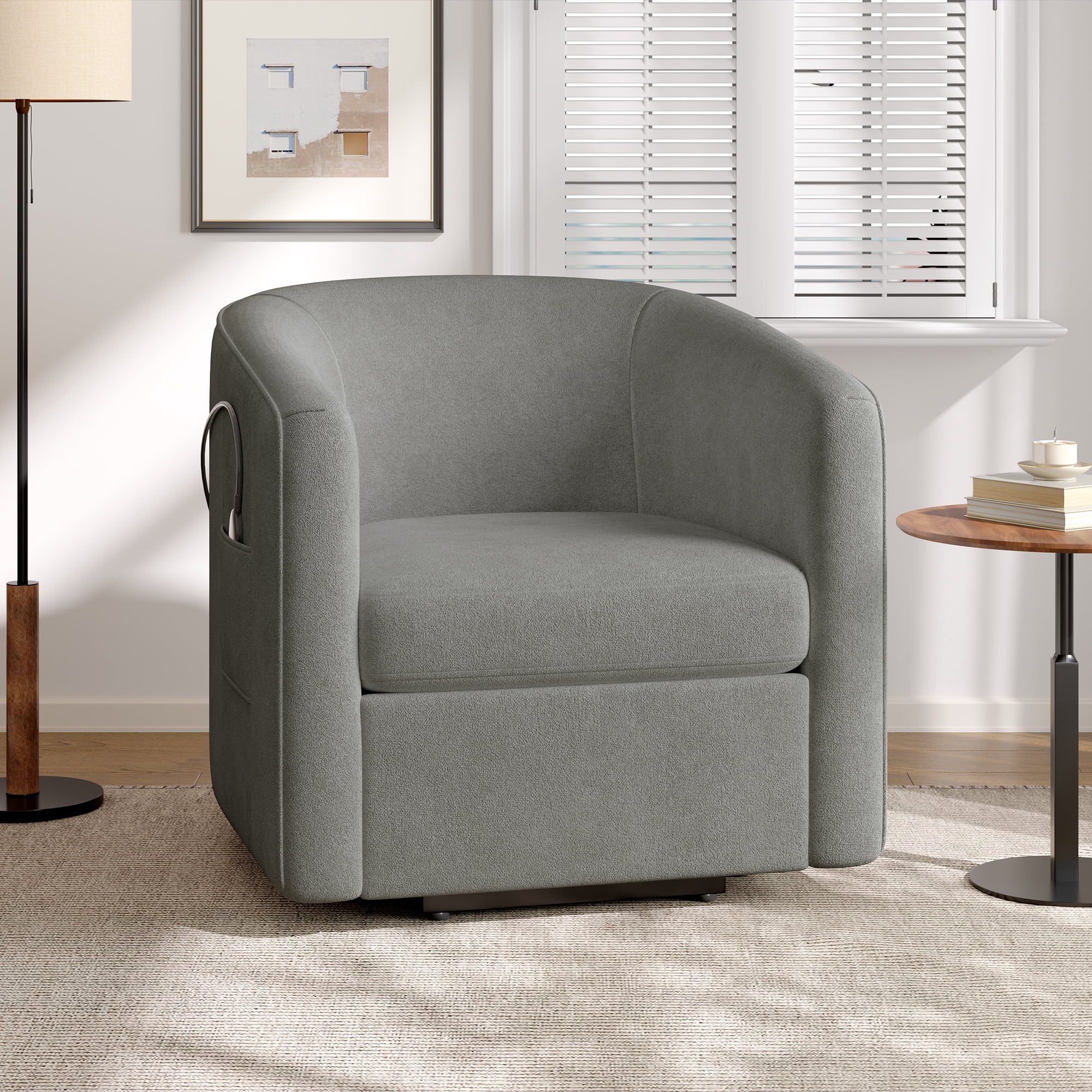 Euroco Power Lift Recliner Chair, Barrel Shape Lift Assist Reclining Chair with Footrest and Side Pocket,Chenille Upholstery Electric Lift Chair for Seniors,Grey