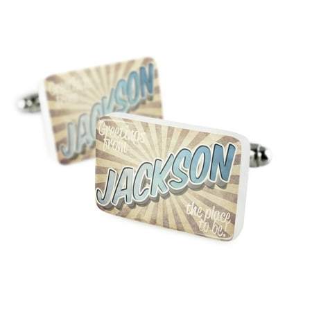 Cufflinks Greetings from Jackson, Vintage PostcardPorcelain Ceramic NEONBLOND