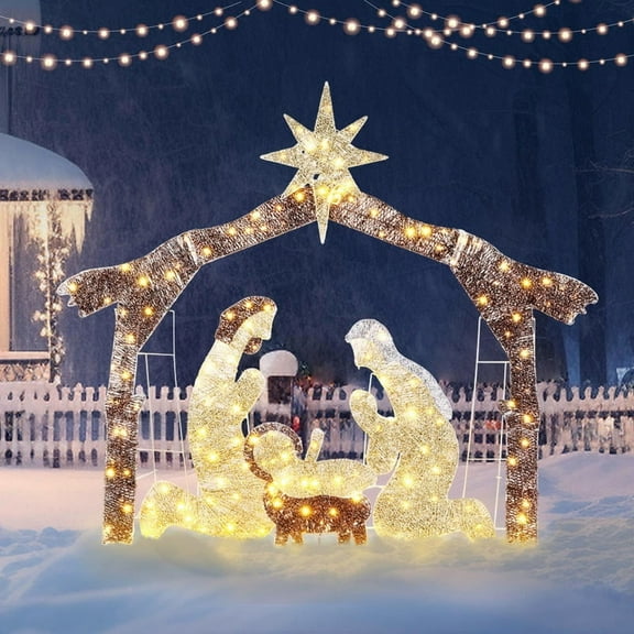 6ft 190LED Christmas Nativity Scene Lights - 30V 3.6W, Brown Roof | Weather-Resistant & Durable | Easy to Maintain, Santa Theme | Indoor/Outdoor Home/Party Holiday Decor