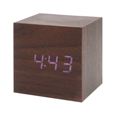 Wood Cube Voice Control Led Alarm Clock Home Bedroom Dormitory