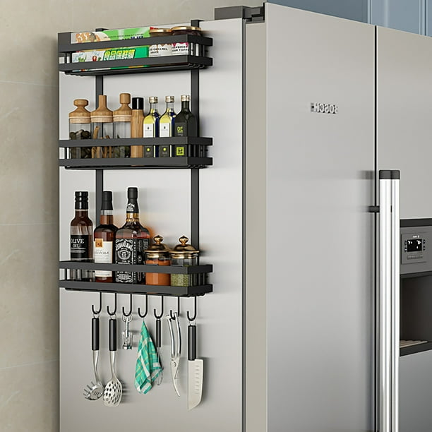 3 Tier Metal Refrigerator Side Storage Organizer Rack,Fridge Spice Rack