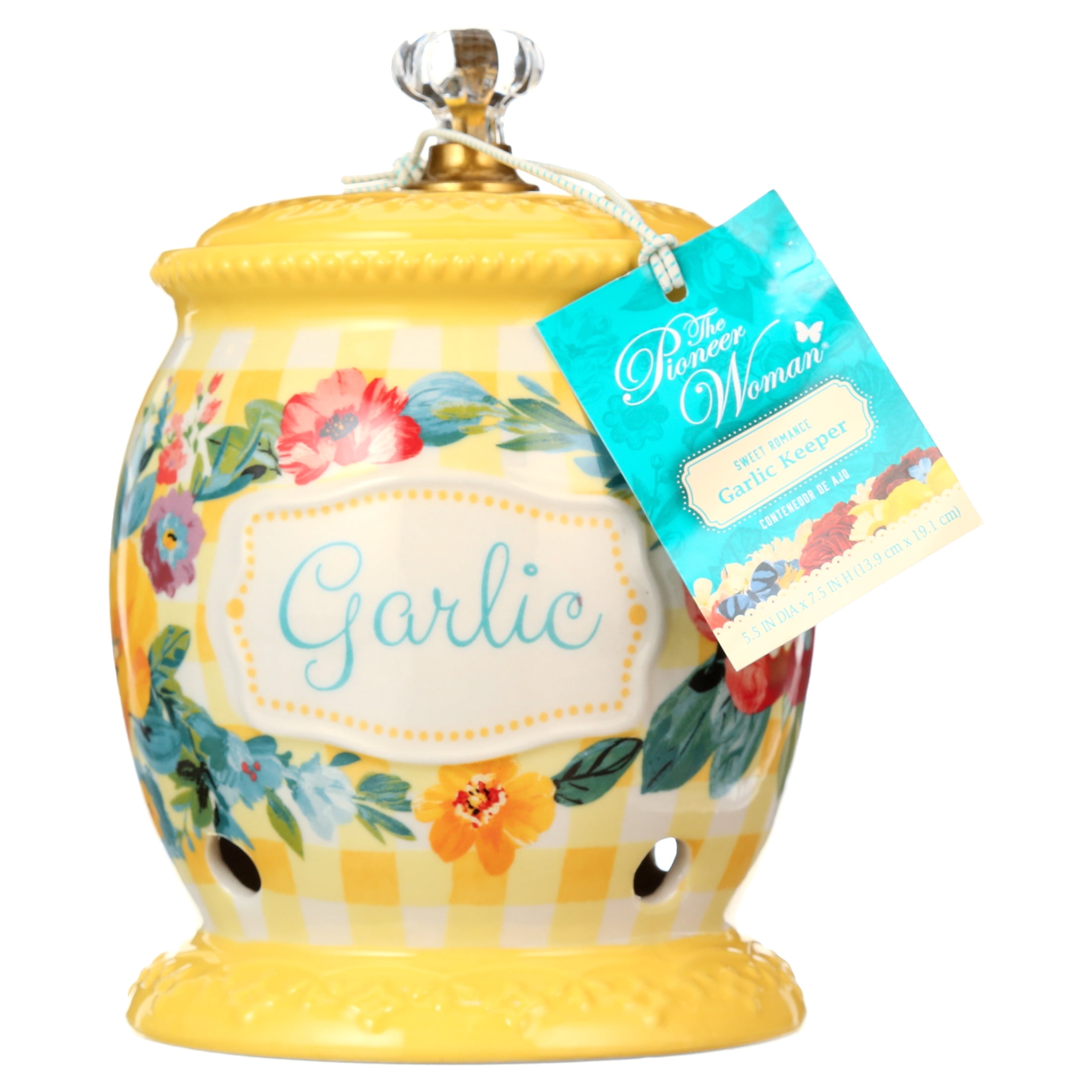 The Pioneer Woman Sweet Romance Ceramic Garlic Keeper with Lid