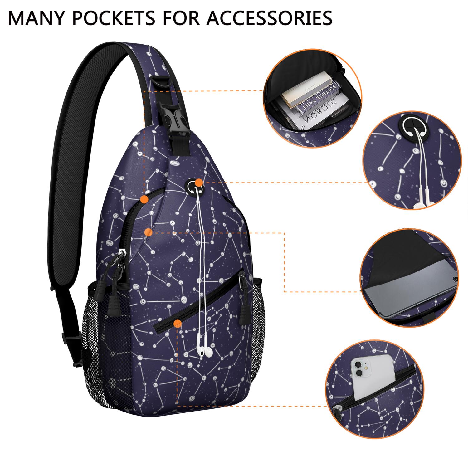 Space Galaxy Sling Bag for Men & Women - Anti-Theft Crossbody Chest Bag with Spacious Pockets - Durable & Comfortable for Hiking, Biking, Travel