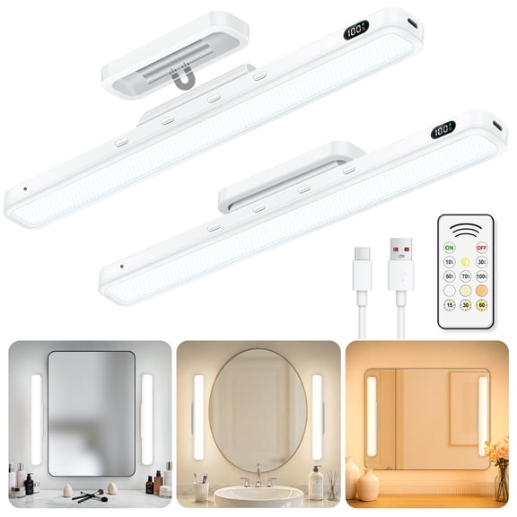 WILLED Bathroom Vanity Light for Mirror, Rechargeable Stick on Makeup Light, Dimmable Modern Vanity Lighting Fixture Adjustable Warm Light Cool Light for Bedroom, 3W, 2 Pack
