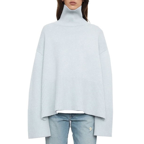Puntoco-suéter informal de manga larga con cuello alto para mujer, blusa holgada de punto con abertura lateral, liquidación de Navidad Puntoco Puntoco-4643