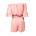 thumbnail image 5 of Women Boho Summer Chiffon Romper Casual Solid Color Off Shoulder Strapless Ruffle Half Sleeve Shorts Jumpsuits, 5 of 5