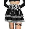 thumbnail image 1 of Seyurigaoka Women Lolita Skirt, High Waist Hollow Out Floral Lace Bandage Patchwork Short Skirt, 1 of 9