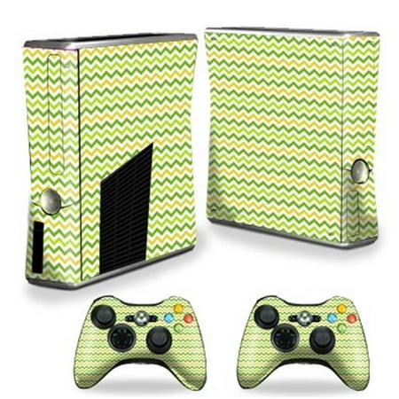 MightySkins XBOX360S-Citrus Chevron Skin Decal Wrap Cover for Xbox 360 S Slim Plus 2 Controllers - Citrus Chevron Each Microsoft Xbox 360 S Slim Skin kit is printed with super-high resolution graphics with a ultra finish. All skins are protected with MightyShield. This laminate protects from scratching  fading  peeling and most importantly leaves no sticky mess guaranteed. Our patented advanced air-release vinyl guarantees a perfect installation everytime. When you are ready to change your skin removal is a snap  no sticky mess or gooey residue for over 4 years. This is a 8 piece vinyl skin kit. It covers the Microsoft Xbox 360 S Slim console and 2 controllers. You can t go wrong with a MightySkin. Features Skin Decal Wrap Cover for Xbox 360 S Slim Plus 2 Controllers Microsoft Xbox 360 S decal skin Microsoft Xbox 360 S case Microsoft Xbox 360 S skin Microsoft Xbox 360 S cover Microsoft Xbox 360 S decal Add style to your Microsoft Xbox 360 S Slim Quick and easy to apply Protect your Microsoft Xbox 360 S Slim from dings and scratchesSpecifications Design: Citrus Chevron Compatible Brand: Microsoft Compatible Model: Xbox 360 Slim Console - SKU: VSNS60563