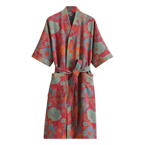 QNANSPI Long Robes for Women, Summer Robes for Ladies, Plus Size Silk Print Home Loungewear Tie Waist Bathrobe Casual Wearable Outside Robe for Women