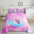 thumbnail image 2 of Manfei Initial Letter G Queen Comforter Set,Kawaii Unicorn Bedding Sets,Starry Sky Bedding Comforter Set For Girl,Breathable Bedroom Decoration Reversible,3 Pieces, 2 of 8