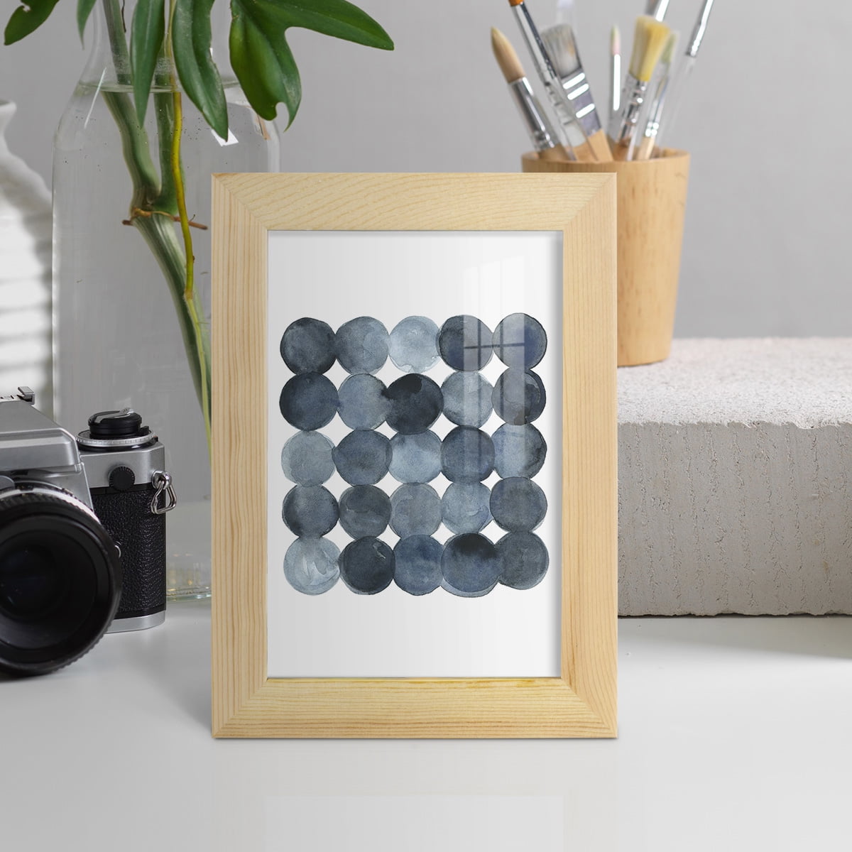 Blue Grey Density I -Framed Print w/glass-Natural Wood