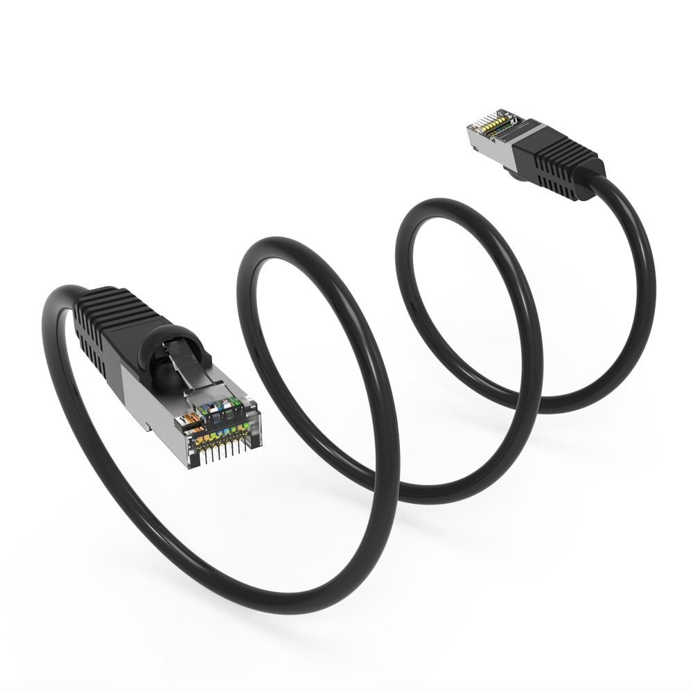 Cat5E Shielded Ethernet Patch Cable Black 20ft - Internet Cable Snagless Boot Network Wire - High Speed Ethernet Patch Cable 350MHz FTP Cord - 4 UTP 24AWG Stranded Pure Copper Wire