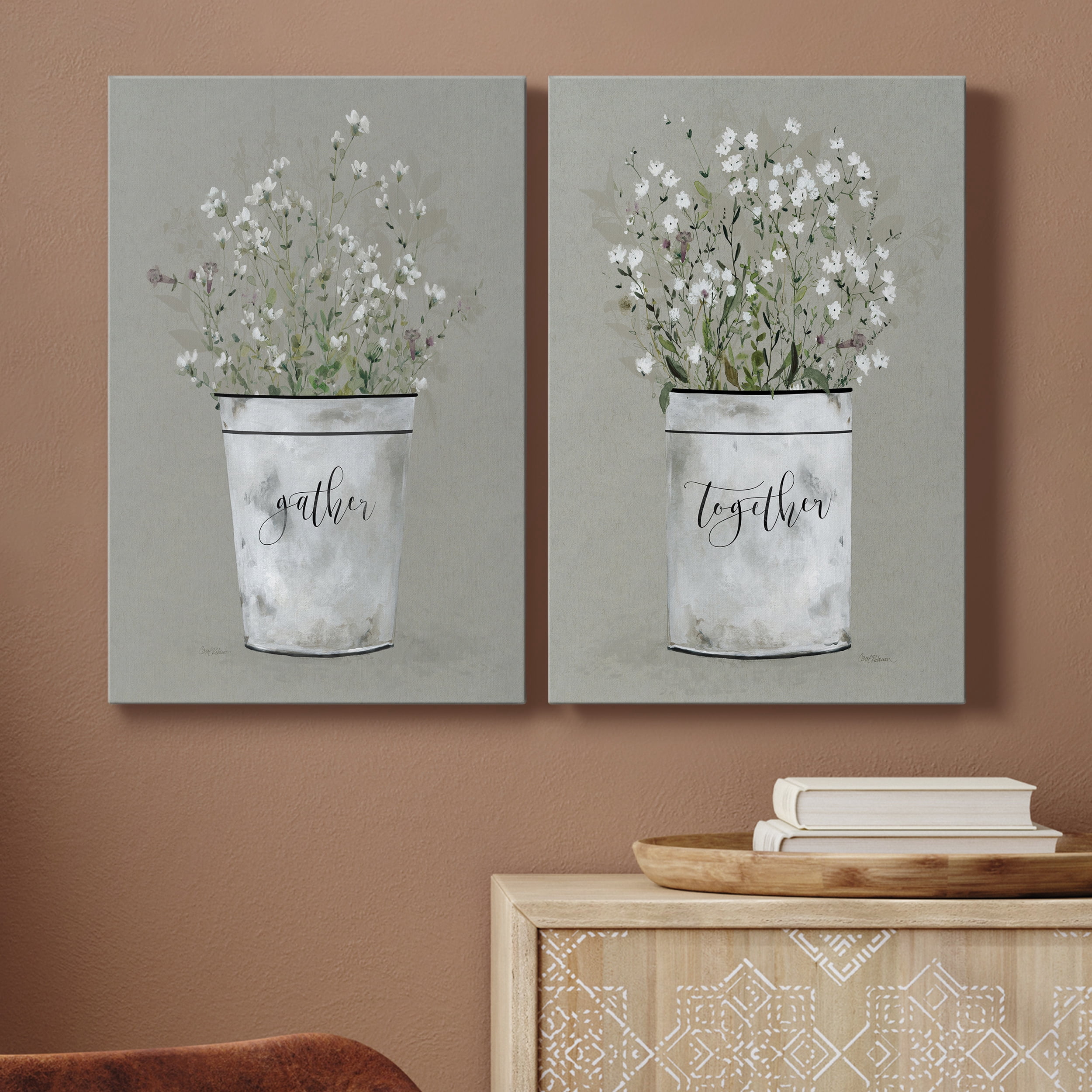 Bouquet of Grace Bucket Gather Premium Gallery Wrapped Canvas - Ready to Hang - Set of 2 - 40 x 60 Each