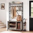 thumbnail image 2 of Hall Tree with Bench and Shoe Storage, Industrial Coat Rack Shoe Bench with 3 Storage Cubbies and 8 Hooks, Freestanding Home Organizer for Entryway Bedroom, Black, 2 of 7