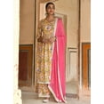 thumbnail image 3 of Janasya Indian Women's Yellow Cotton Floral Print Kurta with Palazzo and Dupatta, 3 of 7