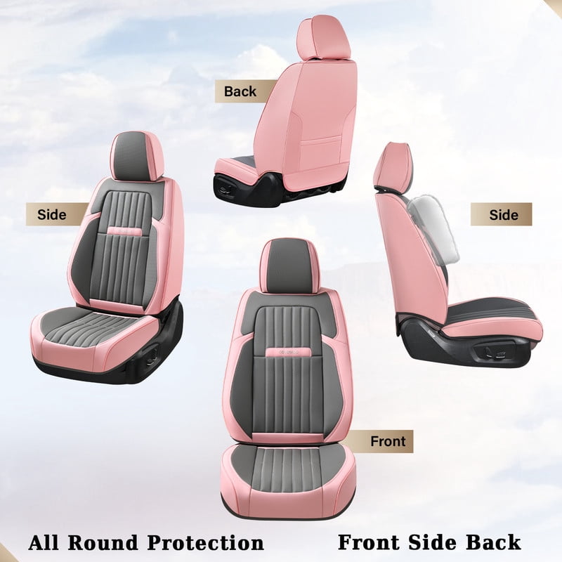 Coverado Car Seat Covers 2 Seats, Waterproof Faux Leather Front Seat Protectors, Auto Interior Cushions Universal Fit for Most Cars, Pink&Gray
