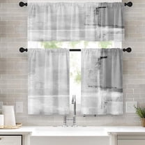Grey Kitchen Window Curtains Valance and Tier Set 36 Inch, Abstract Art Painting Rod Pocket Short Tier Curtain for Bathroom, Modern Small Cafe Drapes for Kitchen Decor